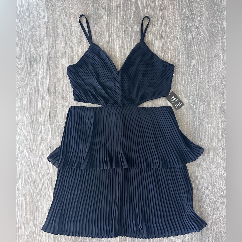 Express black formal tiered mini dress with cut-out